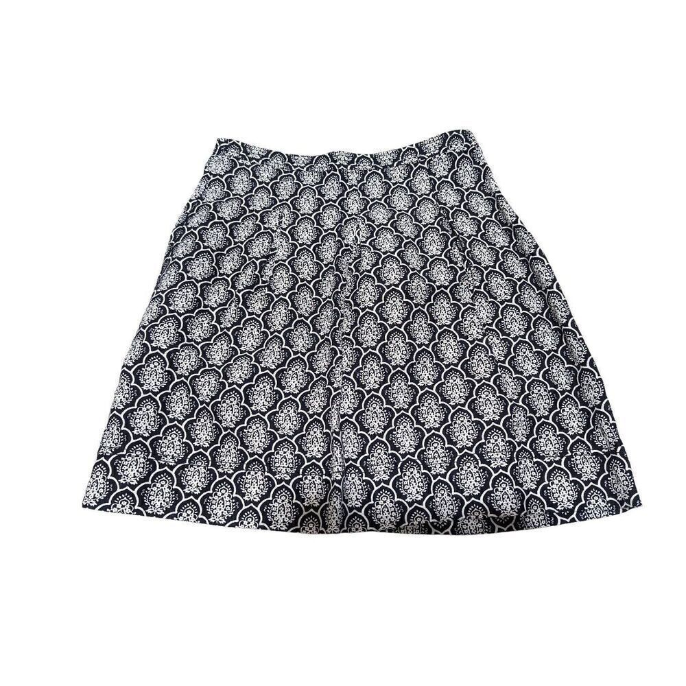 Ann Taylor LOFT Women's 2 Black Cream Damask Tapestry Linen Blend Zip Mini Skirt